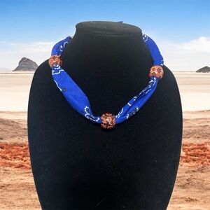 Handmade Blue and Brown bandana Necklace